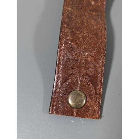 Embossed Brown Leather Snap Cuff Bracelet Inhale Confidence 7.5" - Picture 3 of 9